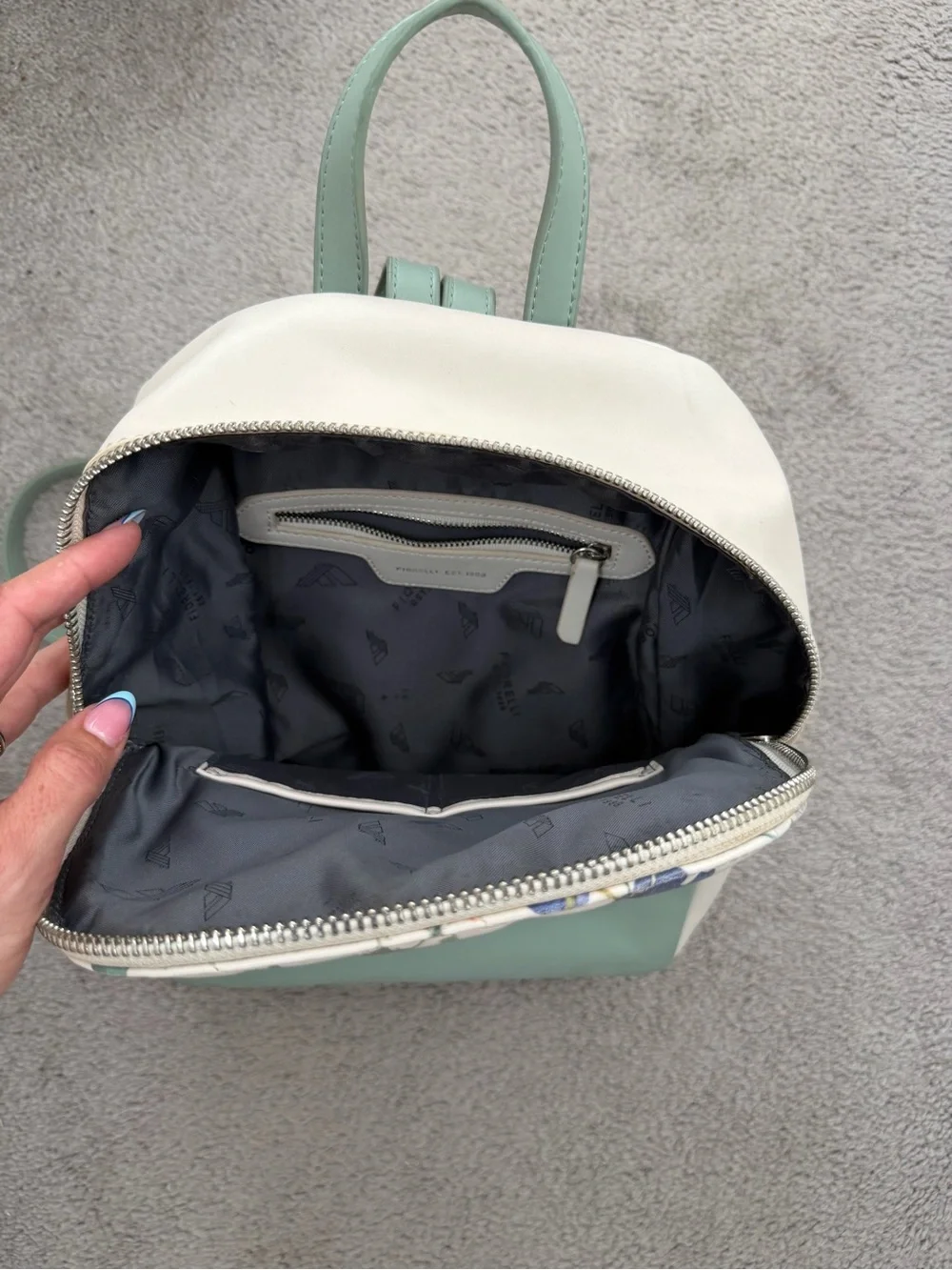 Floral Quilted Mini Backpack - Sage Green & Cream